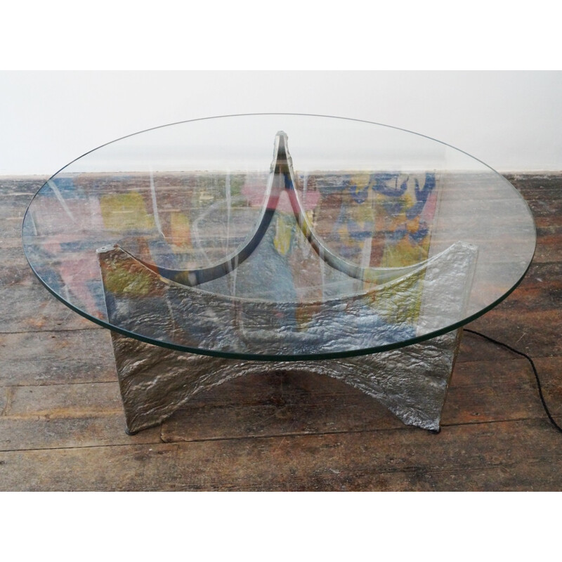 Table basse en étain et en verre - 1960