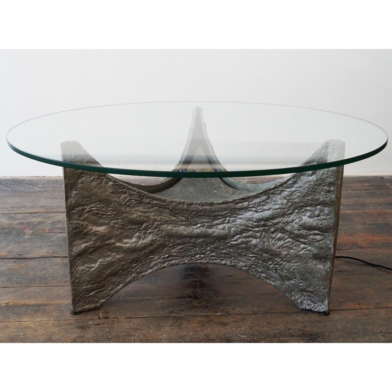 Brutalist coffee table in tin and glass - 1960s