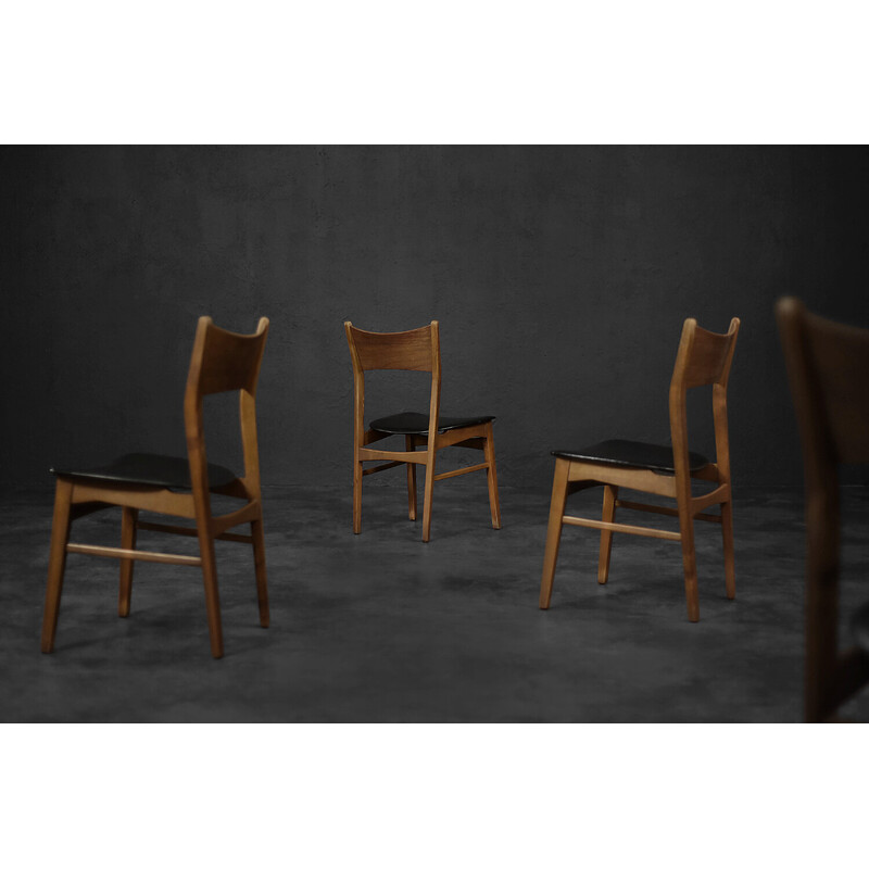 Conjunto de 4 cadeiras de jantar escandinavas vintage em madeira de faia e teca, anos 60