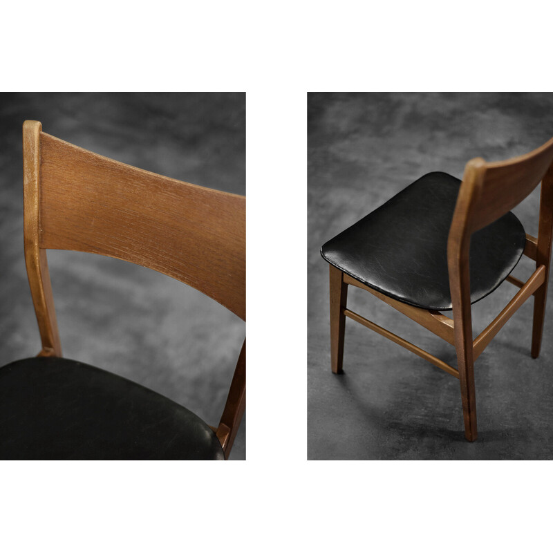 Juego de 4 sillas de comedor escandinavas vintage en madera de haya y teca, años 60