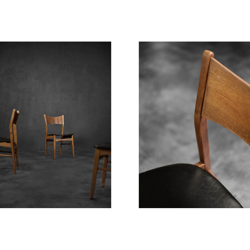 Conjunto de 4 cadeiras de jantar escandinavas vintage em madeira de faia e teca, anos 60