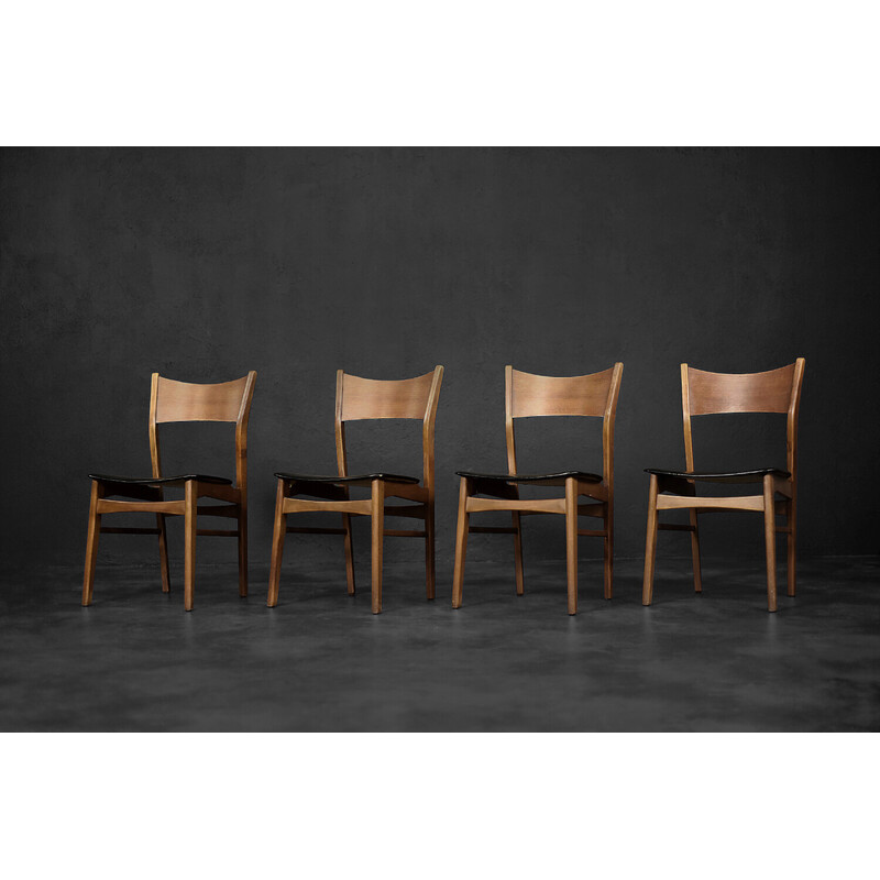 Ensemble de 4 chaises scandinaves vintage en bois de hêtre et teck, 1960