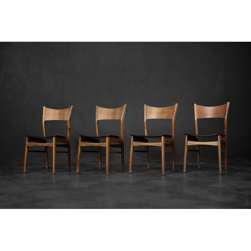 Set of 4 vintage Scandinavian dining chairs in beechwood and teak, 1960s