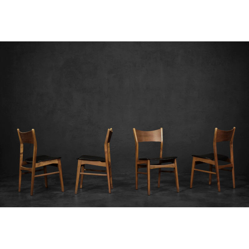 Set of 4 vintage Scandinavian dining chairs in beechwood and teak, 1960s