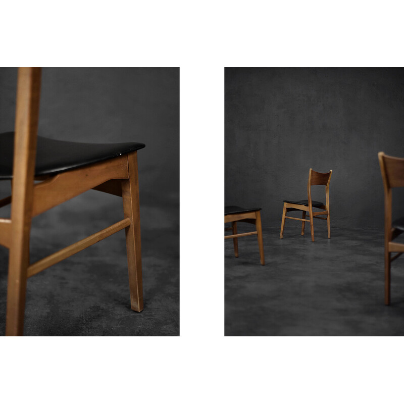 Set di 4 sedie da pranzo scandinave vintage in faggio e teak, anni '60