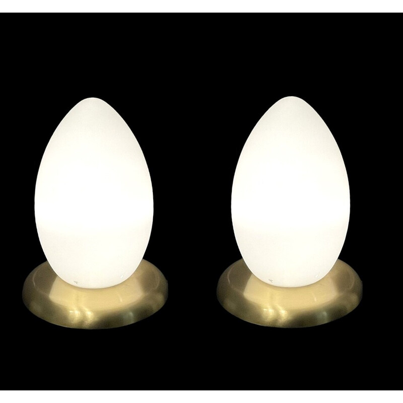 Coppia di lampade da tavolo vintage a forma di uovo in vetro di Murano, anni '80