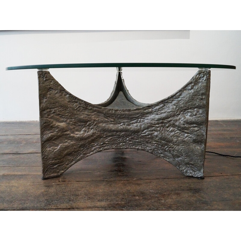 Brutalist coffee table in tin and glass - 1960s