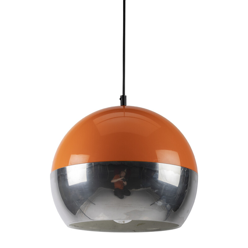 Suspension vintage orange et chromée de l'ère spatiale