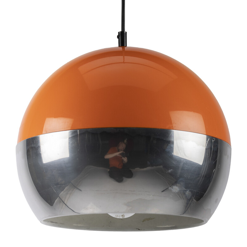 Vintage orange and chrome Space Age pendant lamp