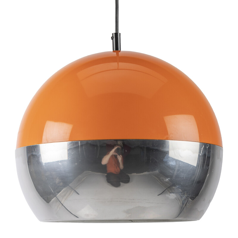 Vintage oranje en chromen Space Age hanglamp
