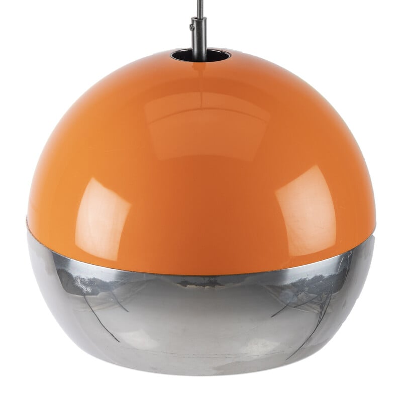 Lampada a sospensione vintage arancione e cromata Space Age