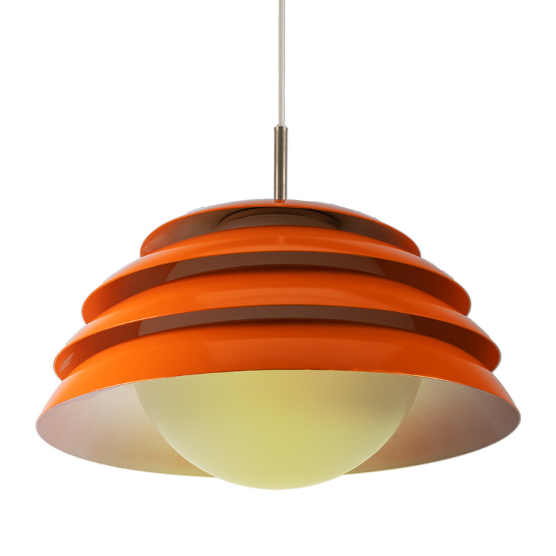 Vintage orange layered pendant lamp with glass body, 1970s