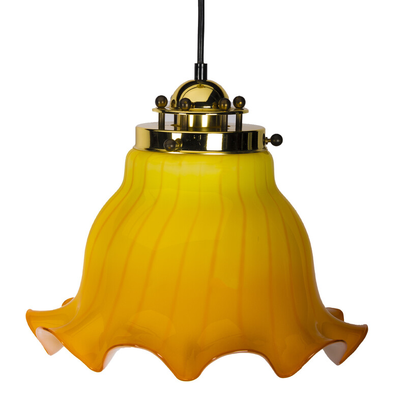 Vintage tweekleurige gele hanglamp van Peil en Putzler