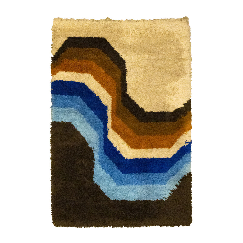 Vintage blauw en oranje Desso "Rainbow" tapijt