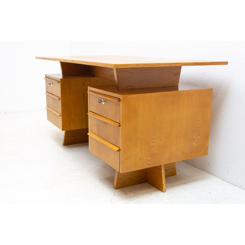 Mid century beechwood writing desk, Czechoslovakia 1970s