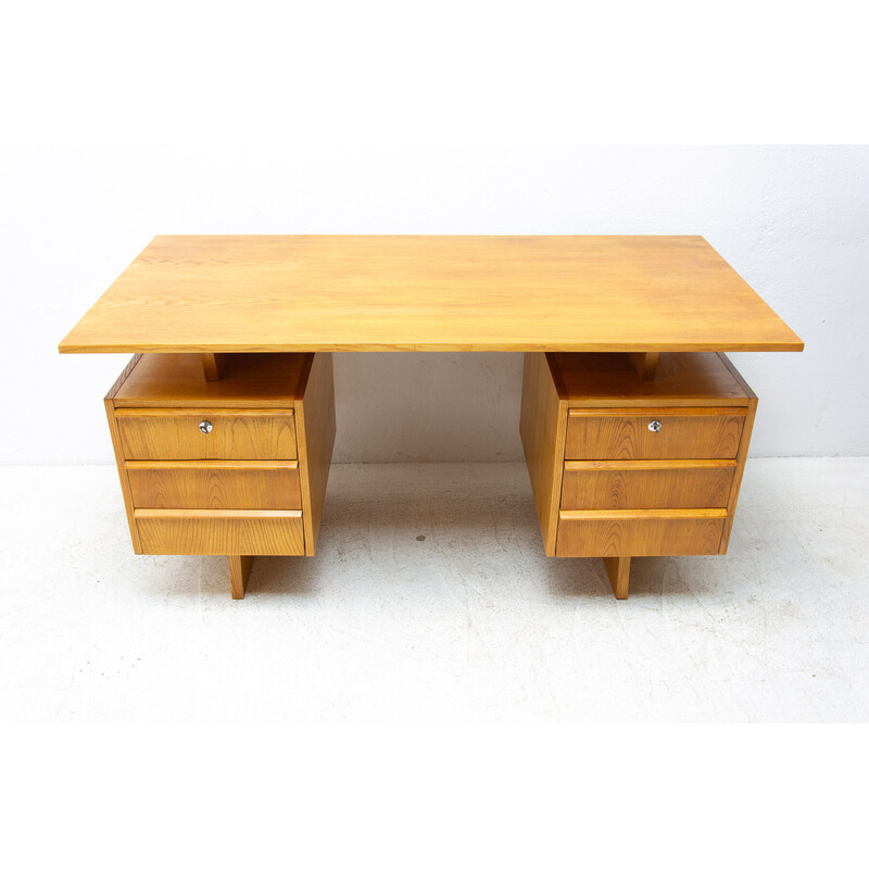 Mid century beechwood writing desk, Czechoslovakia 1970s