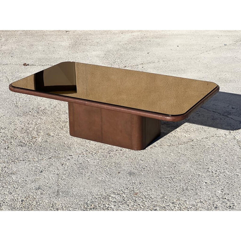 Vintage Ds 3011 coffee table in leather and mirrored glass by De Sede, 1970