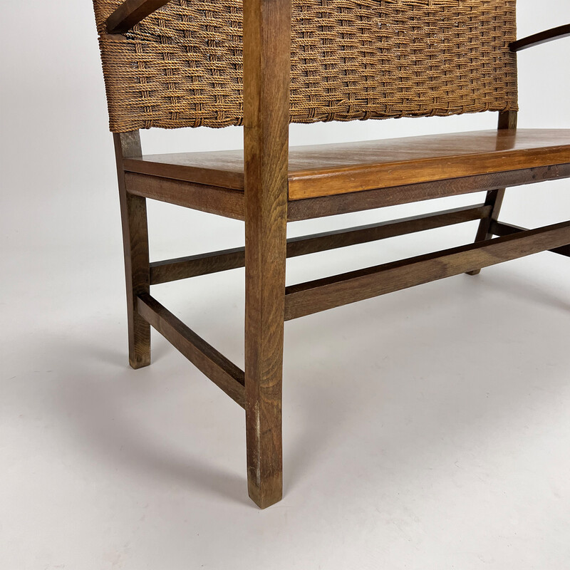 French vintage rope and elm wood bench, 1960s