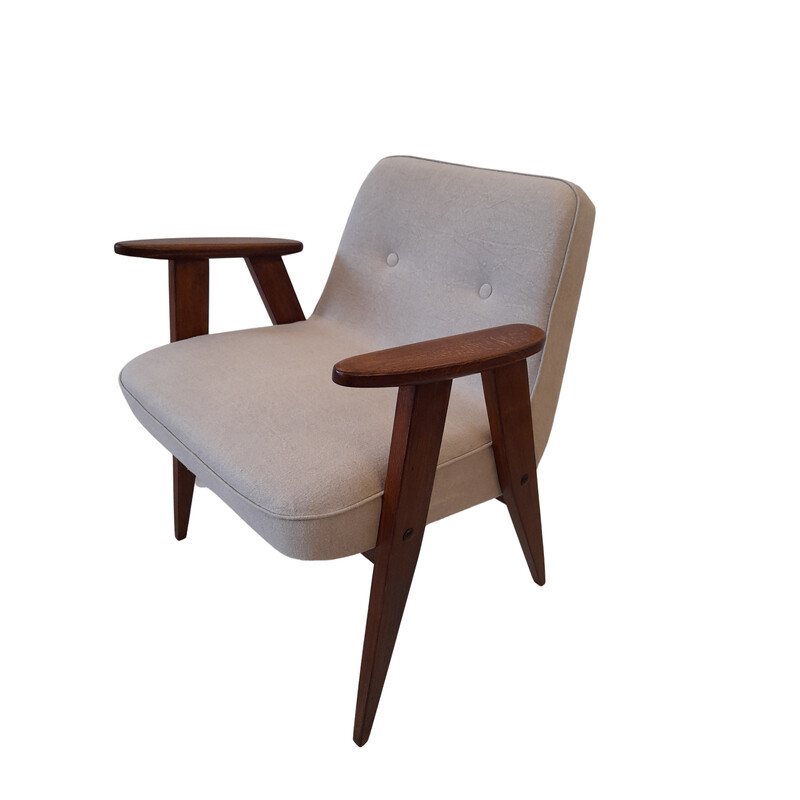 Vintage-Sessel aus beigem Leinen Modell 366 von Józef Chierowski, 1960er Jahre
