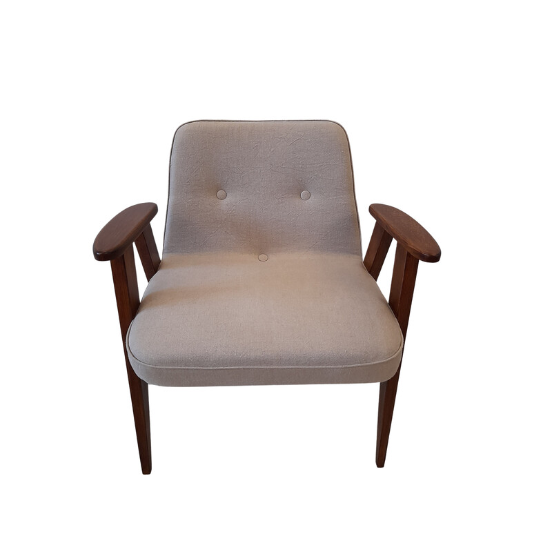 Vintage armchairs in beige linen model 366 by Józef Chierowski, 1960s