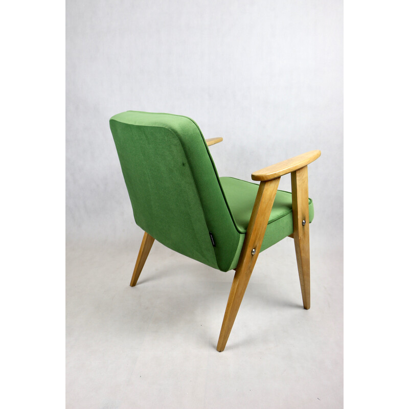 Vintage Polish 366 armchair in light green velvet by Józef Chierowski, 1970s