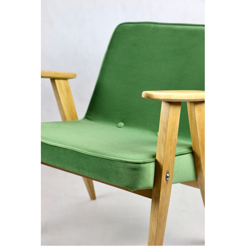 Vintage Polish 366 armchair in light green velvet by Józef Chierowski, 1970s