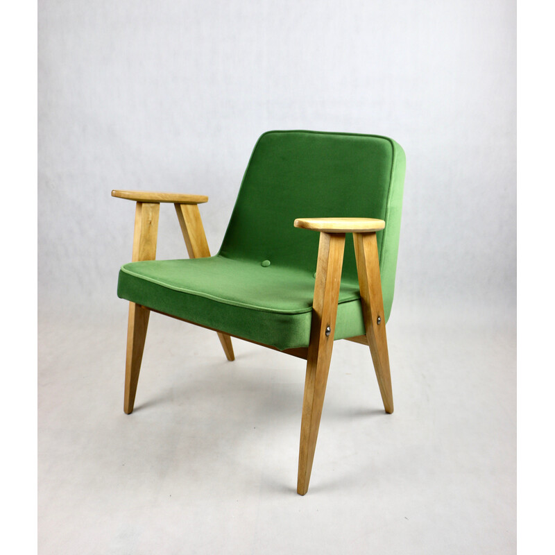 Vintage Polish 366 armchair in light green velvet by Józef Chierowski, 1970s