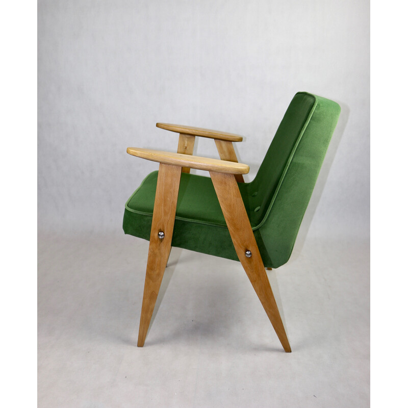 Vintage Polish 366 armchair in light green velvet by Józef Chierowski, 1970s