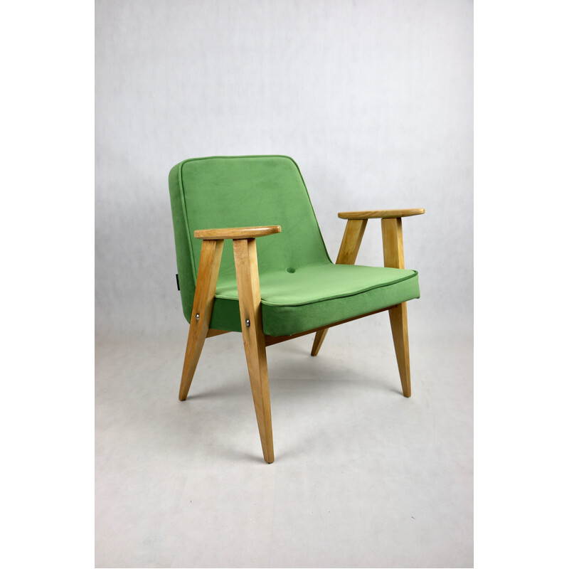 Vintage Polish 366 armchair in light green velvet by Józef Chierowski, 1970s