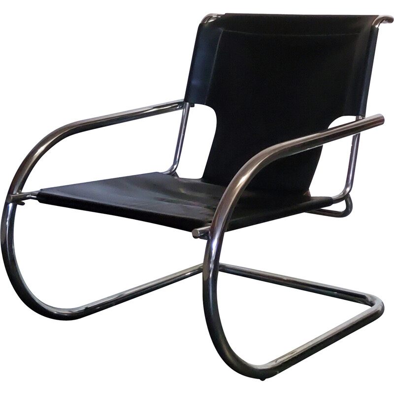 Fauteuil vintage en cuir et chrome par Arrben, Italie 1970