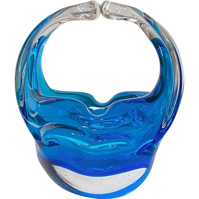 Cuenco vintage de cristal de Murano transparente y azul