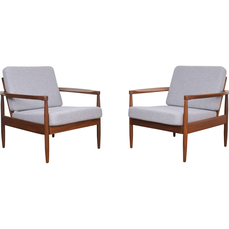 Zwei dänische Sessel aus Teakholz und Stoff aus der Mitte des Jahrhunderts, 1960er Jahre