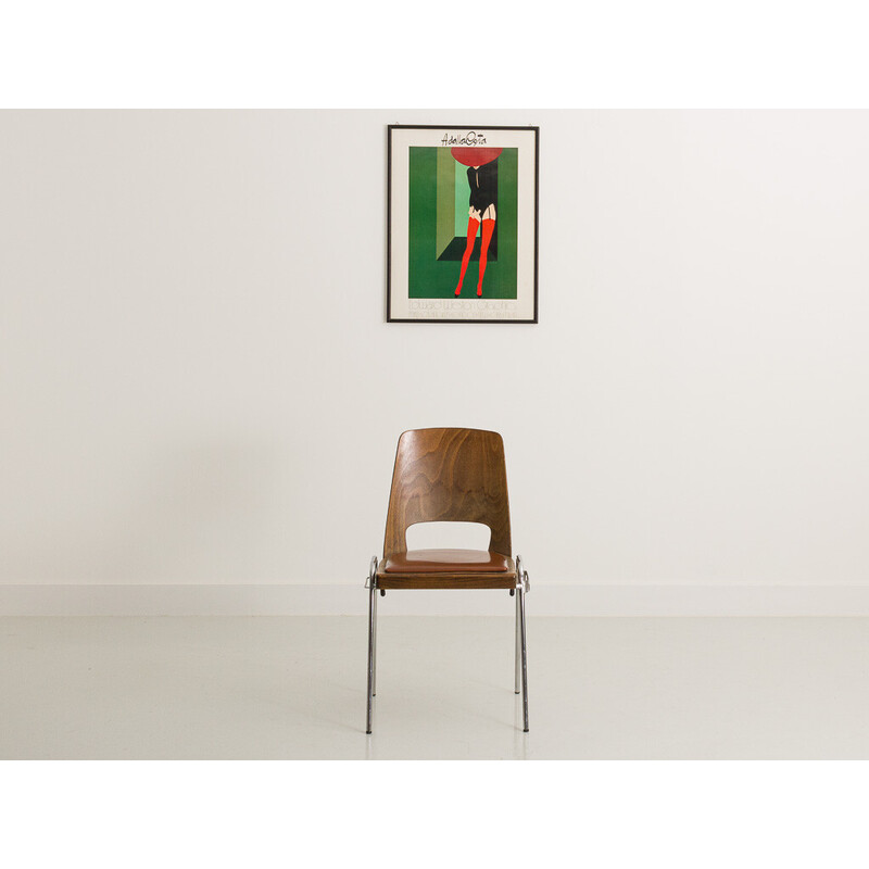 Set aus 3 Vintage-Stühlen Jomain Baumann in cognacfarbenem Kunstleder, 1960