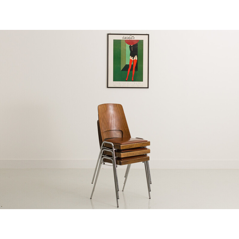 Set aus 3 Vintage-Stühlen Jomain Baumann in cognacfarbenem Kunstleder, 1960