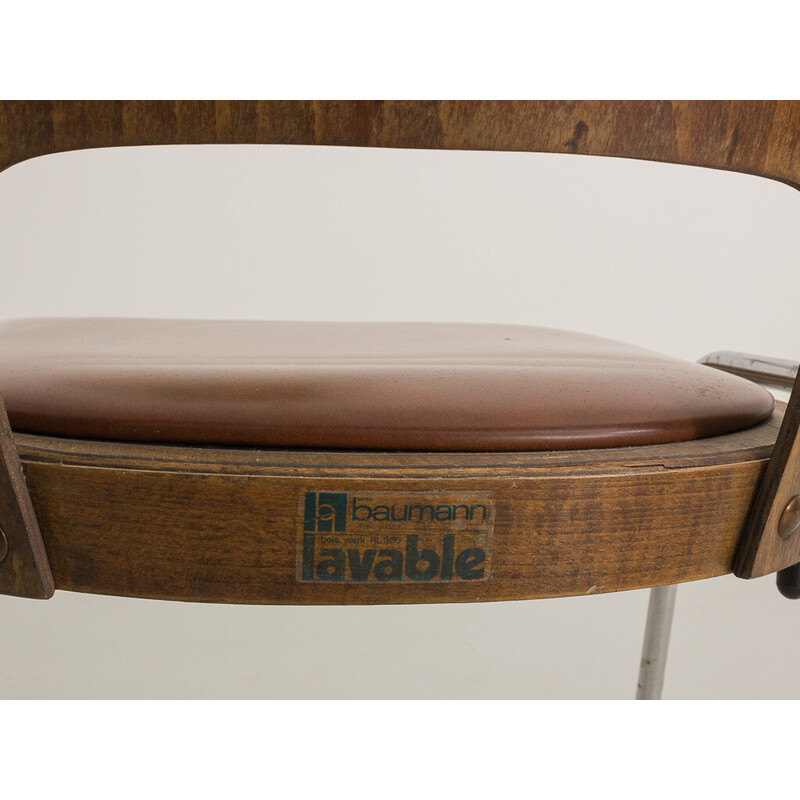 Conjunto de 3 cadeiras Jomain Baumann vintage em pele de conhaque, 1960