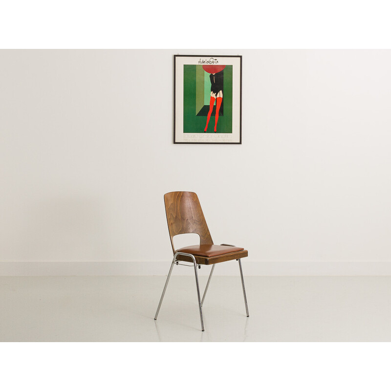 Conjunto de 3 cadeiras Jomain Baumann vintage em pele de conhaque, 1960