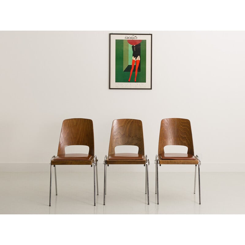 Set van 3 vintage Jomain Baumann stoelen in cognac kunstleer, 1960