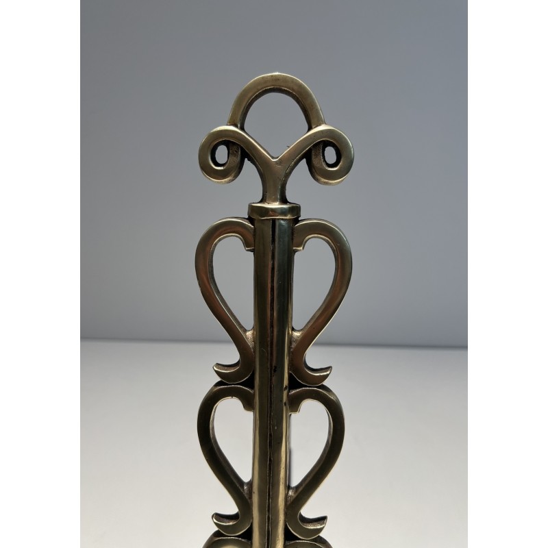 Pair of vintage brass and wrought iron andirons, 1940