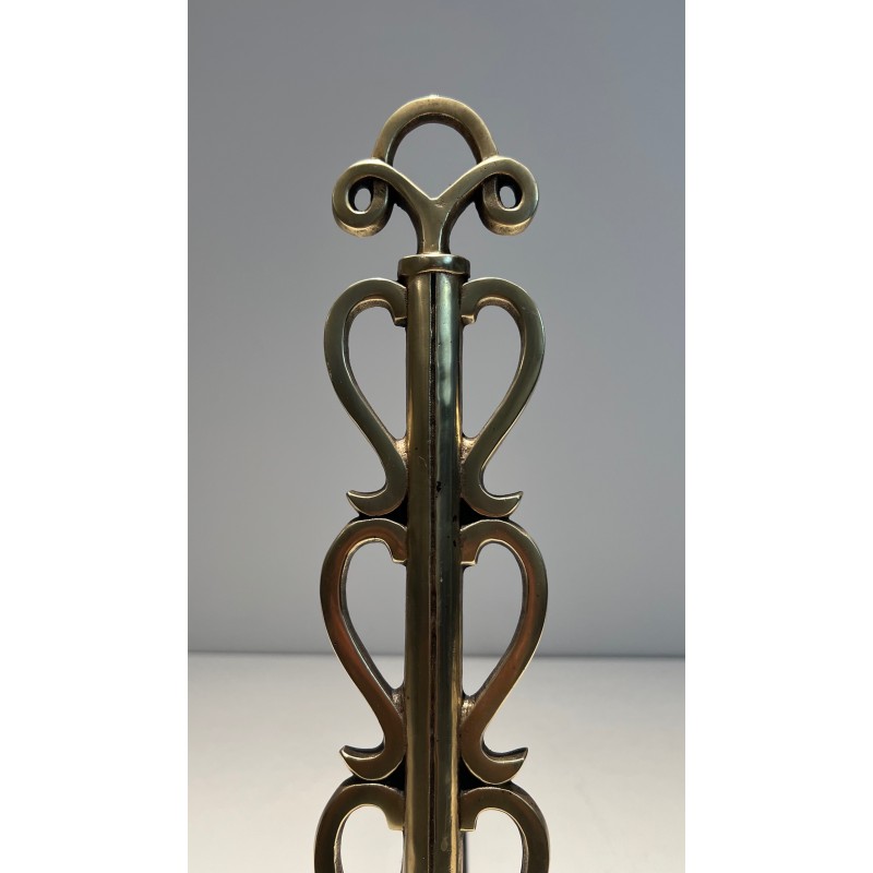 Pair of vintage brass and wrought iron andirons, 1940