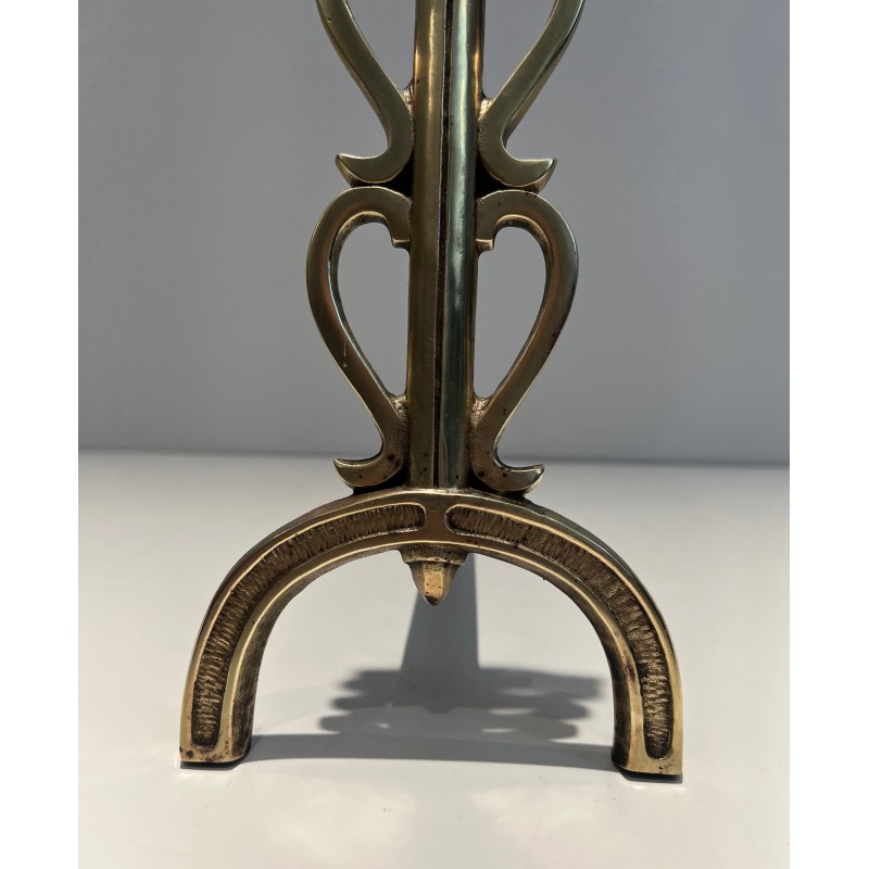 Pair of vintage brass and wrought iron andirons, 1940