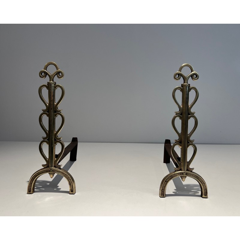 Coppia di candelabri d'epoca in ottone e ferro battuto, 1940