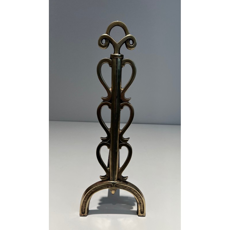 Pair of vintage brass and wrought iron andirons, 1940