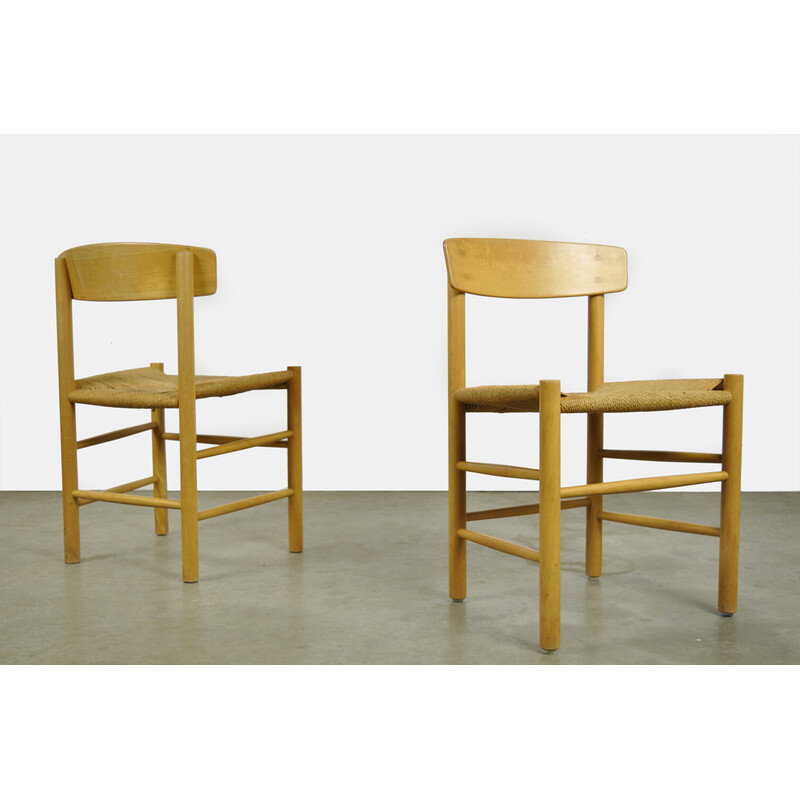 Pair of vintage beechwood dining chairs model J39 by Børge Mogensen for F.D.B. Mobler, Denmark 1970s