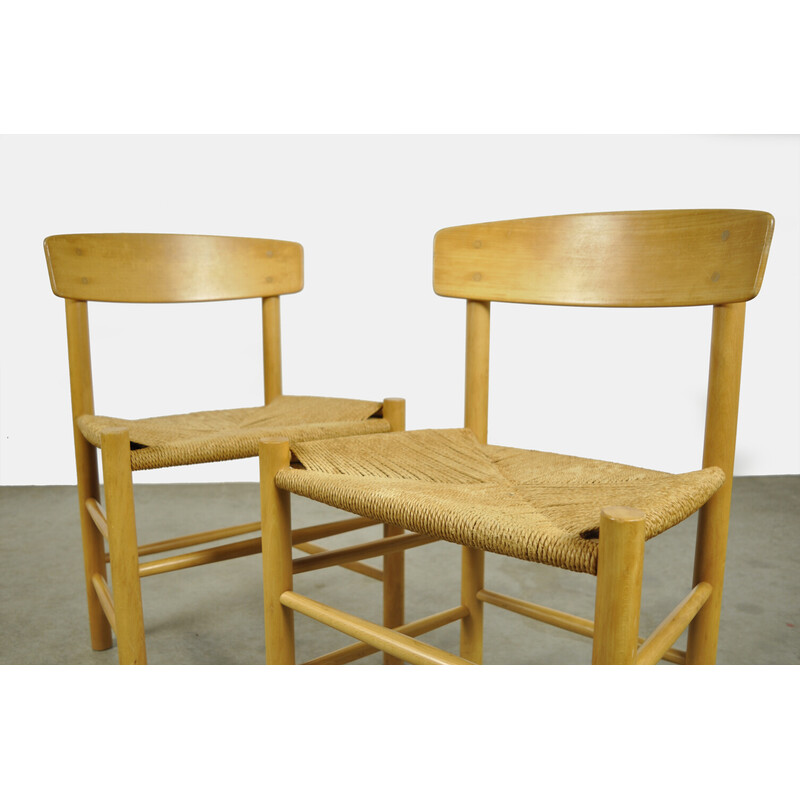 Pair of vintage beechwood dining chairs model J39 by Børge Mogensen for F.D.B. Mobler, Denmark 1970s