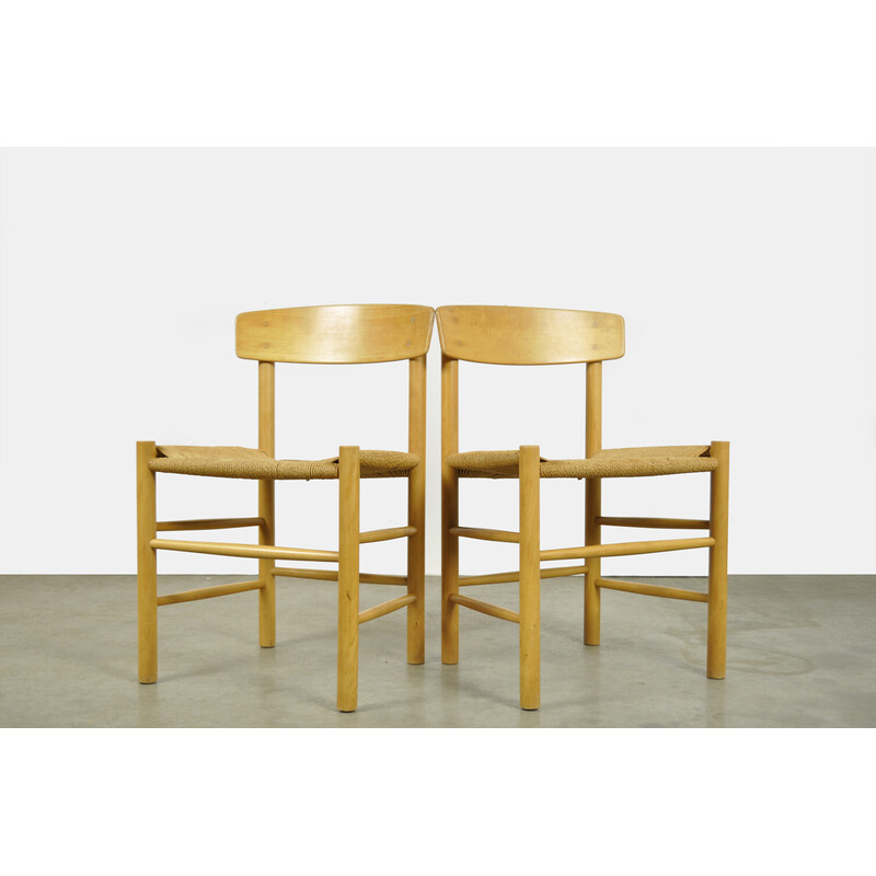 Pair of vintage beechwood dining chairs model J39 by Børge Mogensen for F.D.B. Mobler, Denmark 1970s