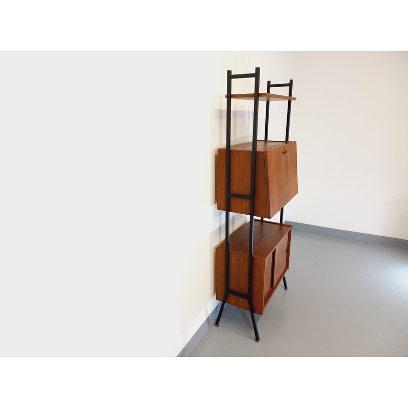 Vintage teak and metal bookcase, 1960