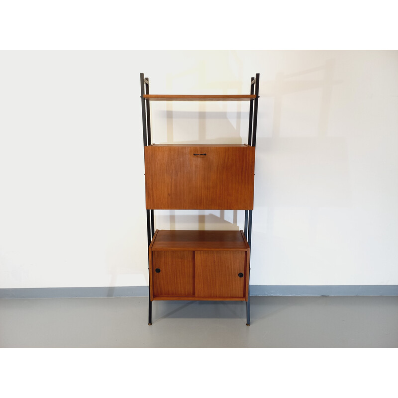 Vintage teak and metal bookcase, 1960