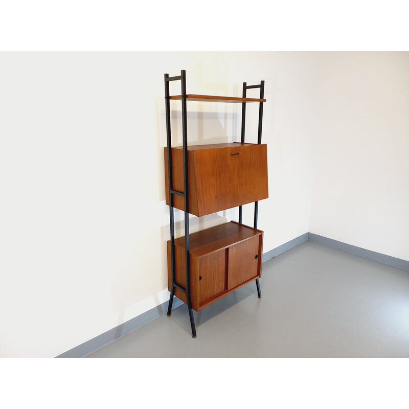 Vintage teak and metal bookcase, 1960