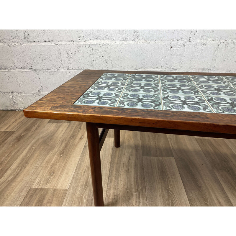 Table basse scandinave vintage en palissandre et faïence, Danemark 1960