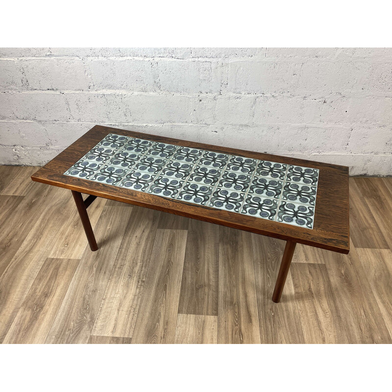 Table basse scandinave vintage en palissandre et faïence, Danemark 1960